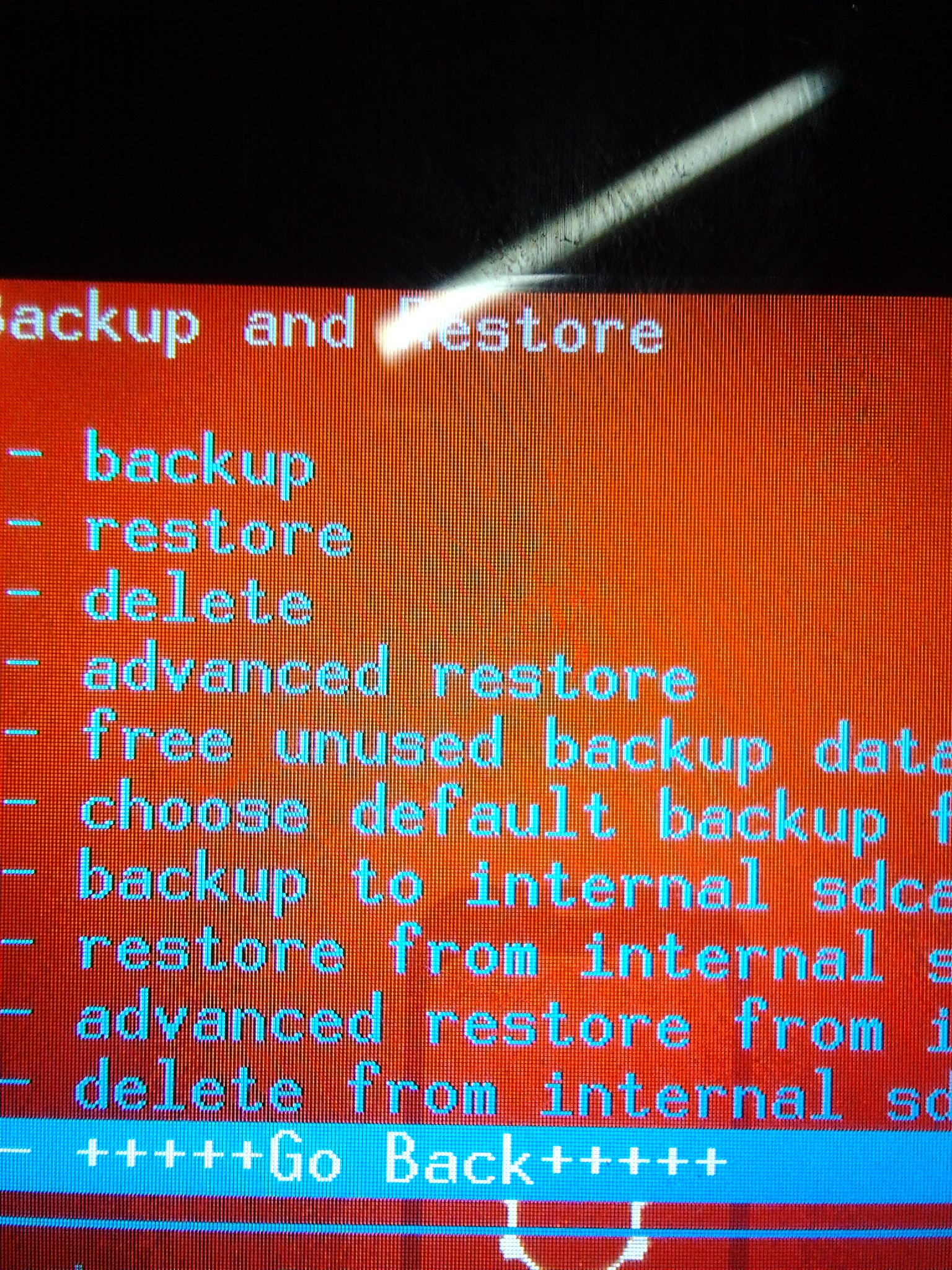 Backup and Restore menu