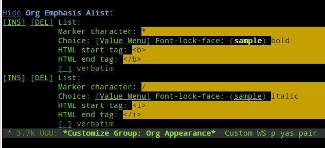 Variable: Org Emphasis Alist